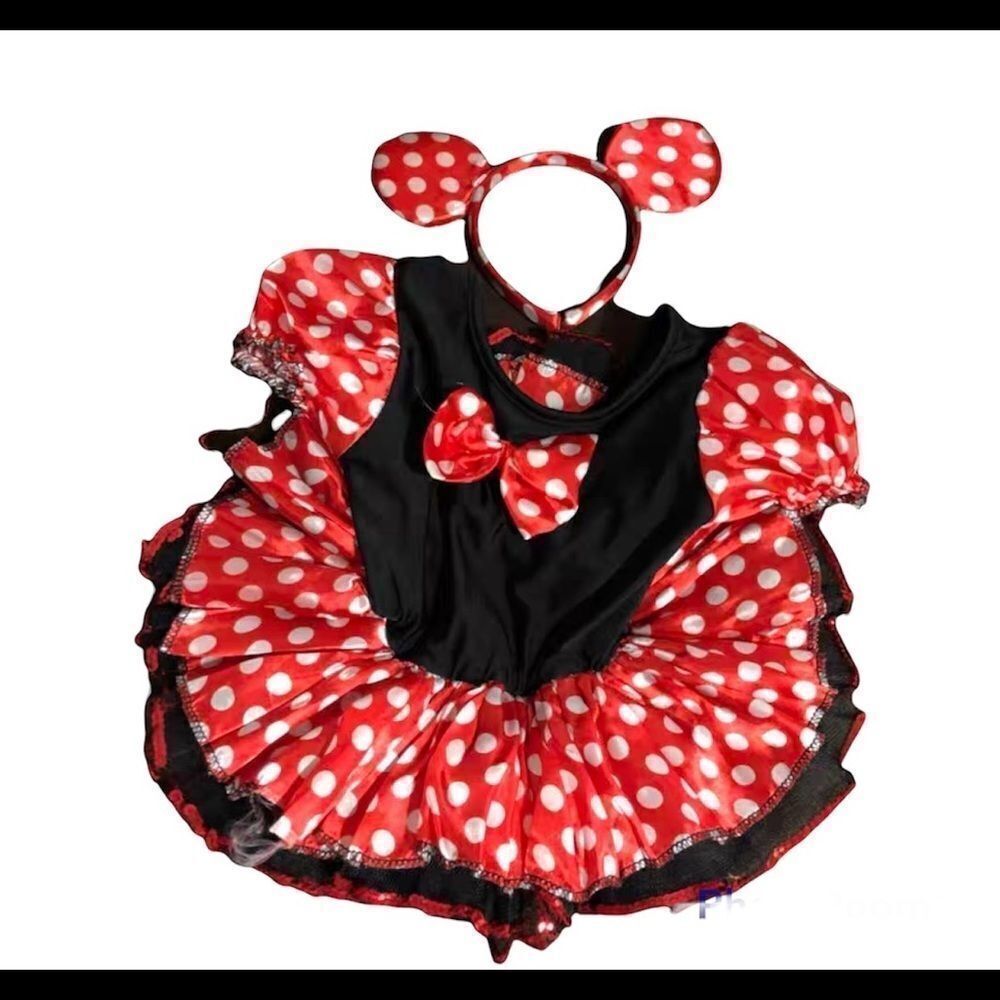 Red and White Polka Dot Dress with Black Skirt